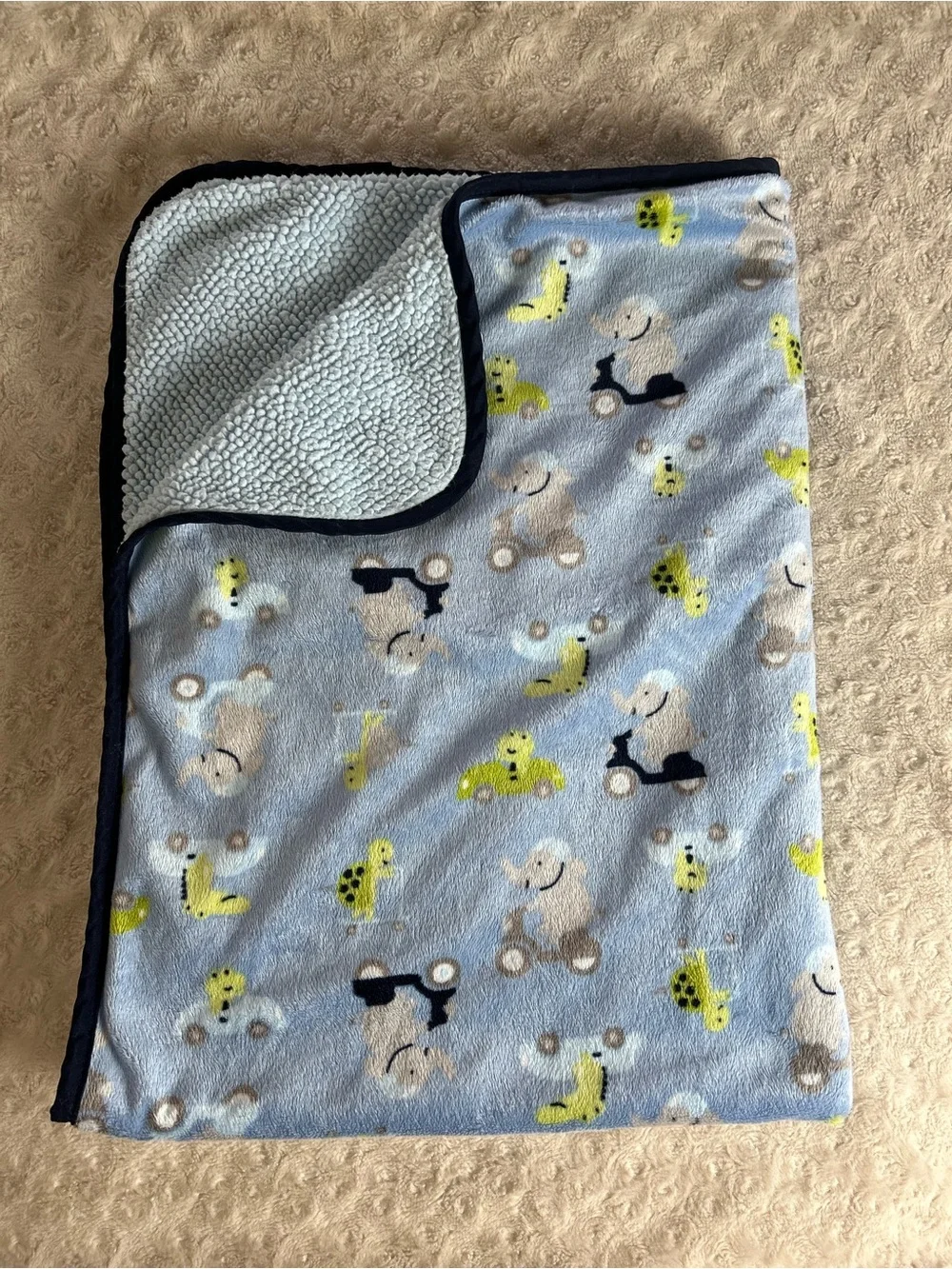 Carter's Blue Animals Scooter Baby Blanket Elephant Turtle Alligator Car Frog